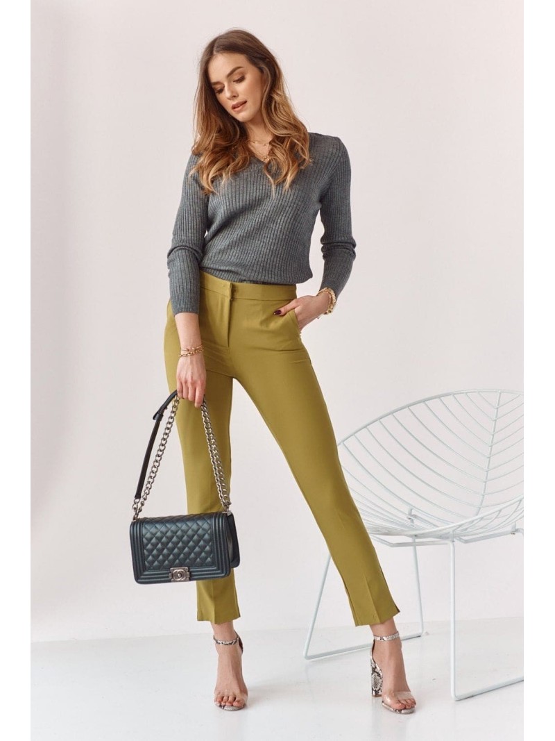 Elegant trousers with a crease, olive MP45138 - Online store - Boutique